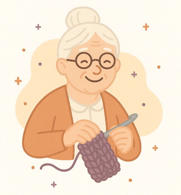 Grandma crocheting illustration